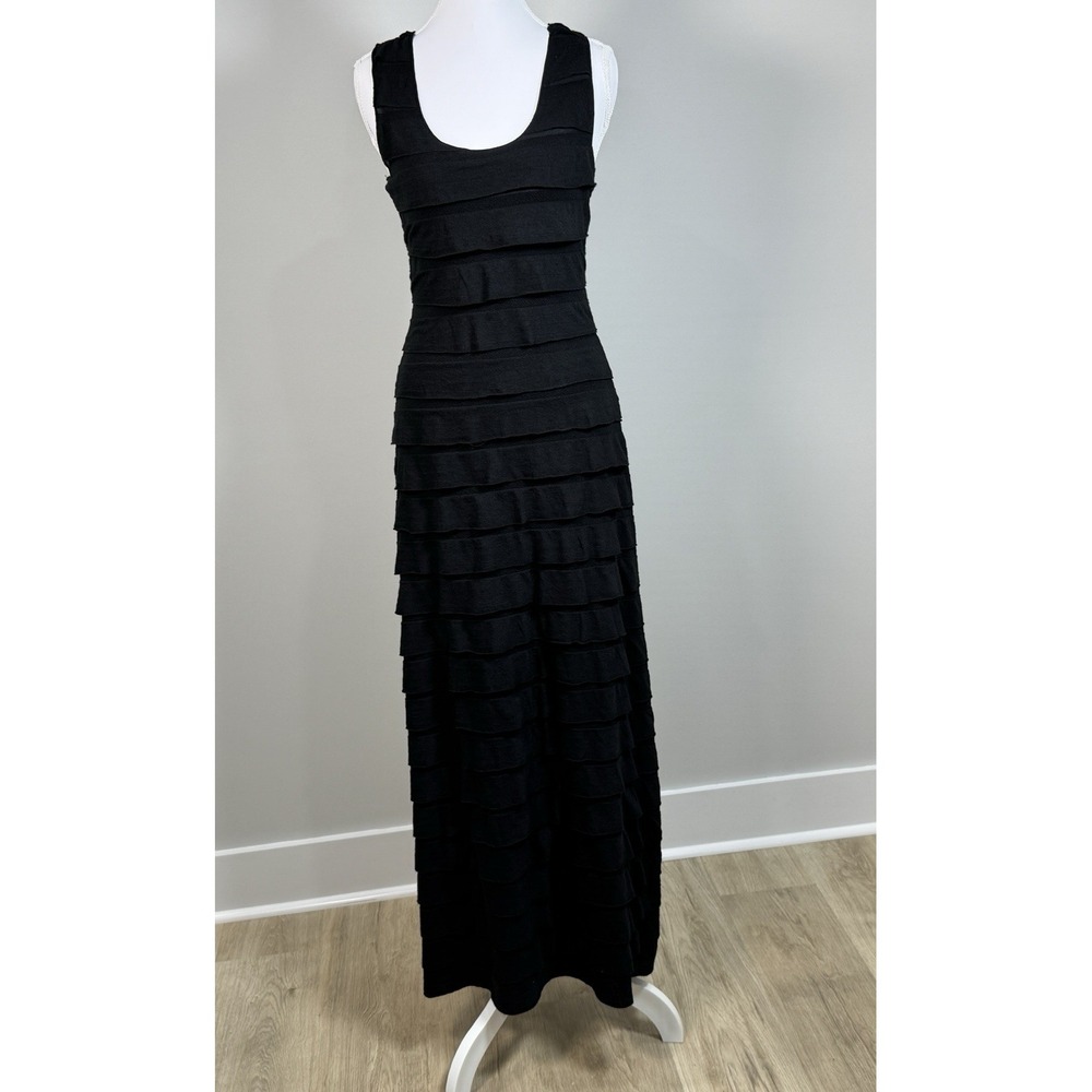 Max Studio Black Tiered Ruffle Maxi Dress XS Whimsy Goth Dark Fairy Romantic